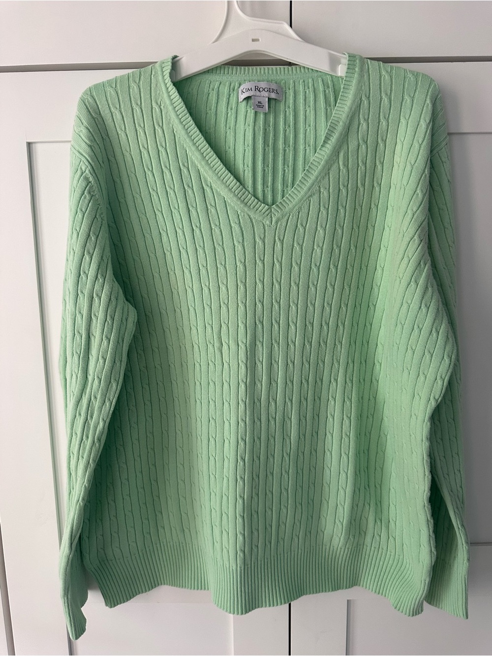 Kim Rogers Mint Cable-Knit V-Neck Sweater . Cotton XL